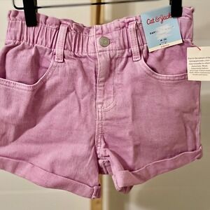 Cat Jack Kids Paperbag Waist Denim Shorts Lilac Purple Size M 8 Rolled Hem